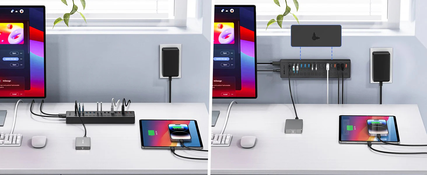 Розумний USB-хаб Acasis DS-516PB на 16 портів USB-C/USB 5 Гбіт/с розгалужувач з живленням від мережі